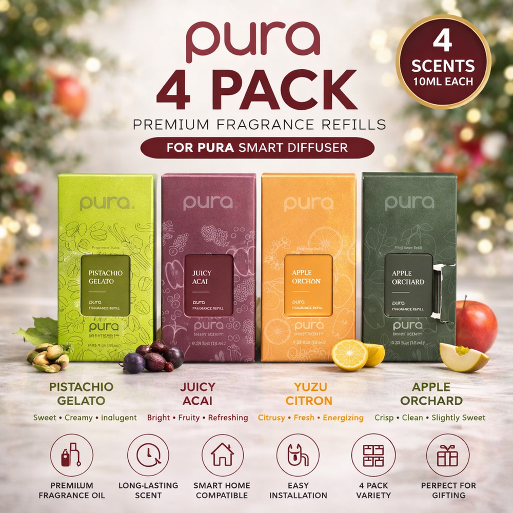 Pura Fragrance Refill 4 Pack Pistachio Acai Yuzu Apple Smart Diffuser Oil
